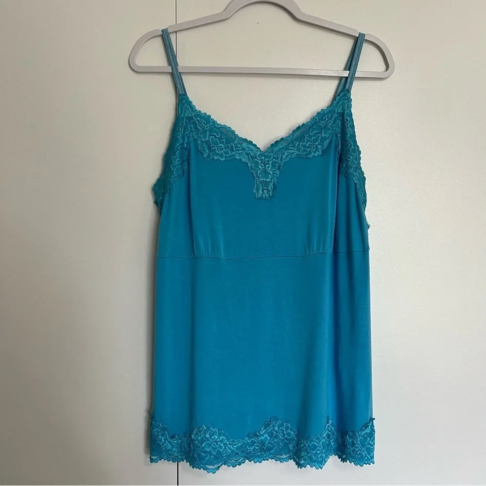 Lane Bryant Lace Trim Cami Tank Top Turquoise Blue size 14/16
